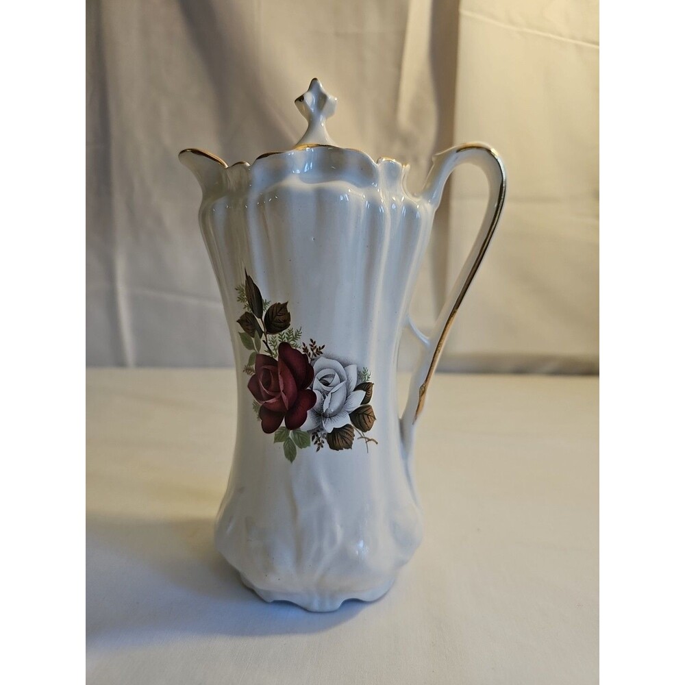 Vintage House of Webster Prussian Chocolate Pot-Red and White Roses